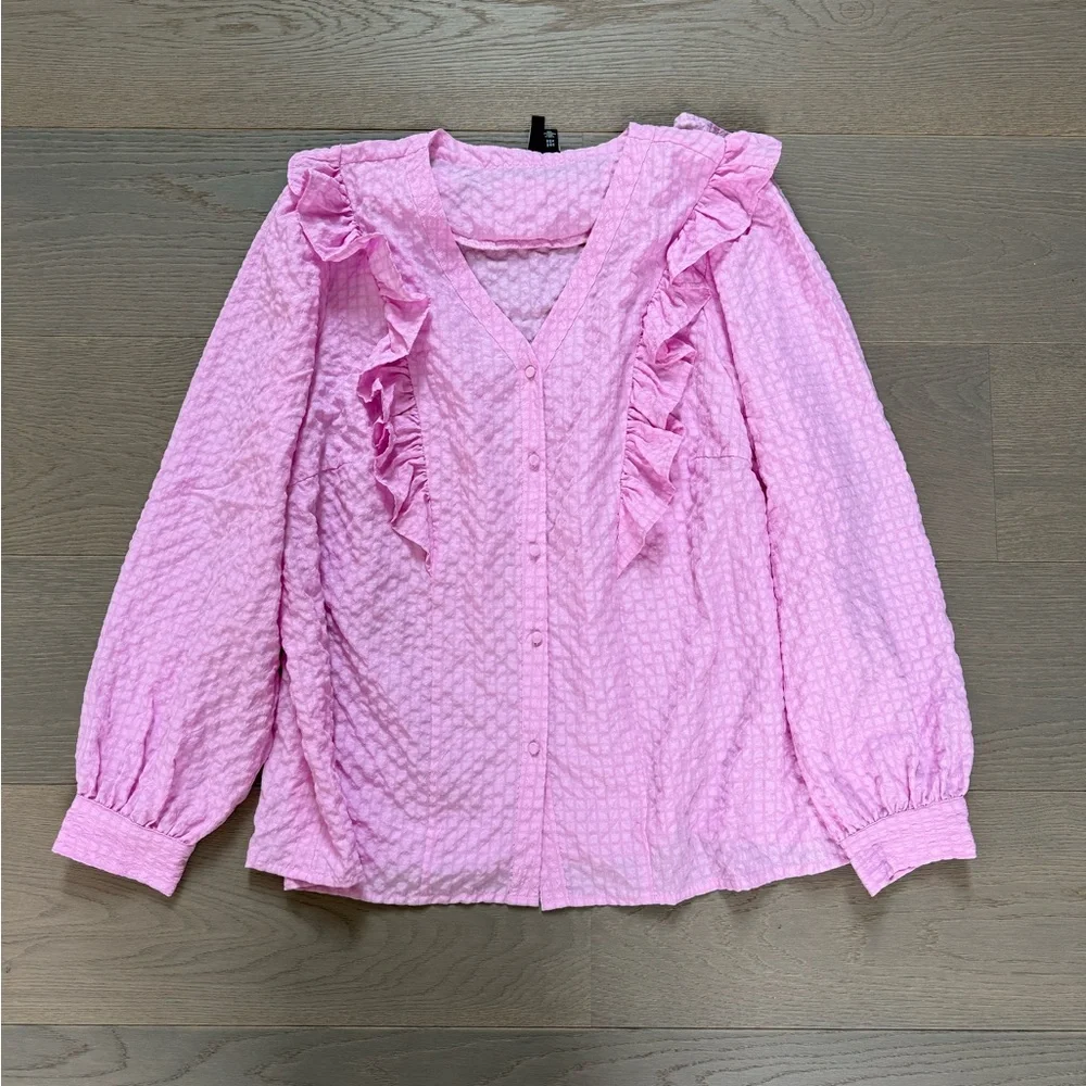 Vero Moda Pink Ruffled Button Up Blouse - Picture 9 of 10